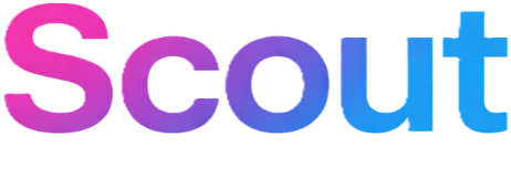 The word "Scout" written in a gradient of purple and blue colors.