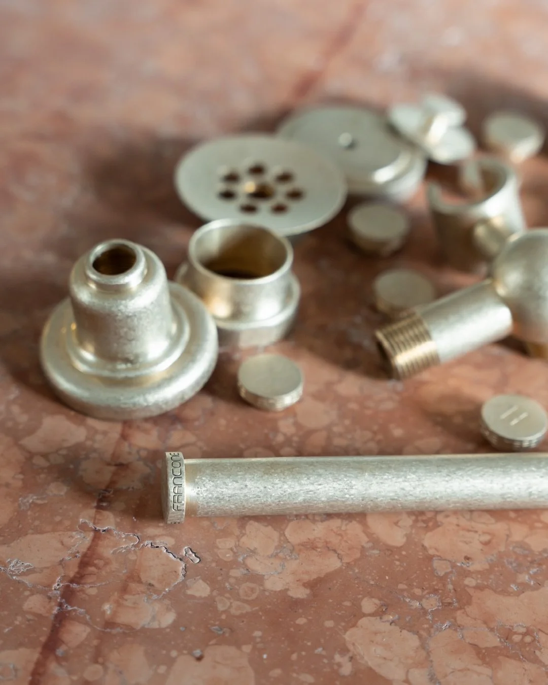 Tumbled Brass
 If you like character from day one, Tumbled Brass delivers it instantly. Its gently worn surface is created by tumbling raw brass with stone, giving each piece a naturally aged, textured look. Left unlacquered, it will continue to pati