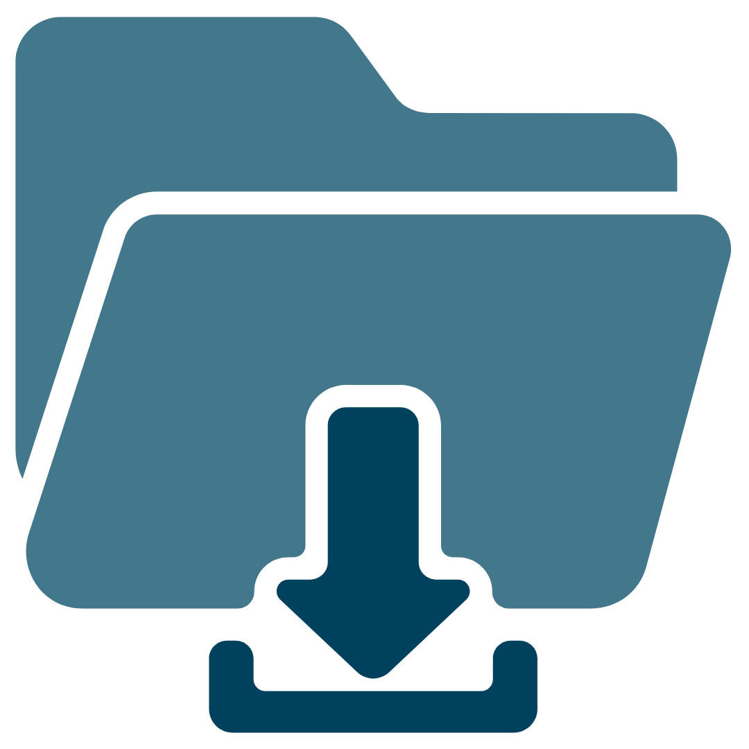 Icon of a blue file folder with a downward arrow, representing file download or save.