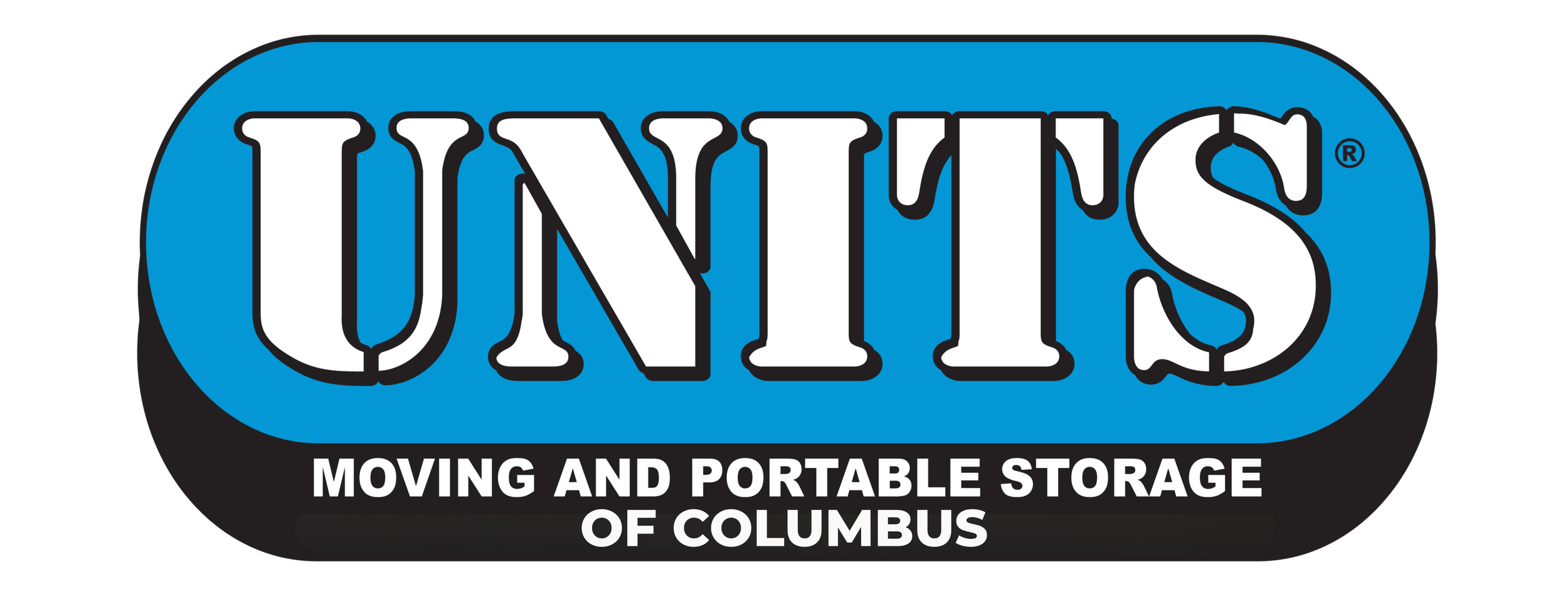 Ulysses moving and portable storage of Columbus logo in black, white, and blue.