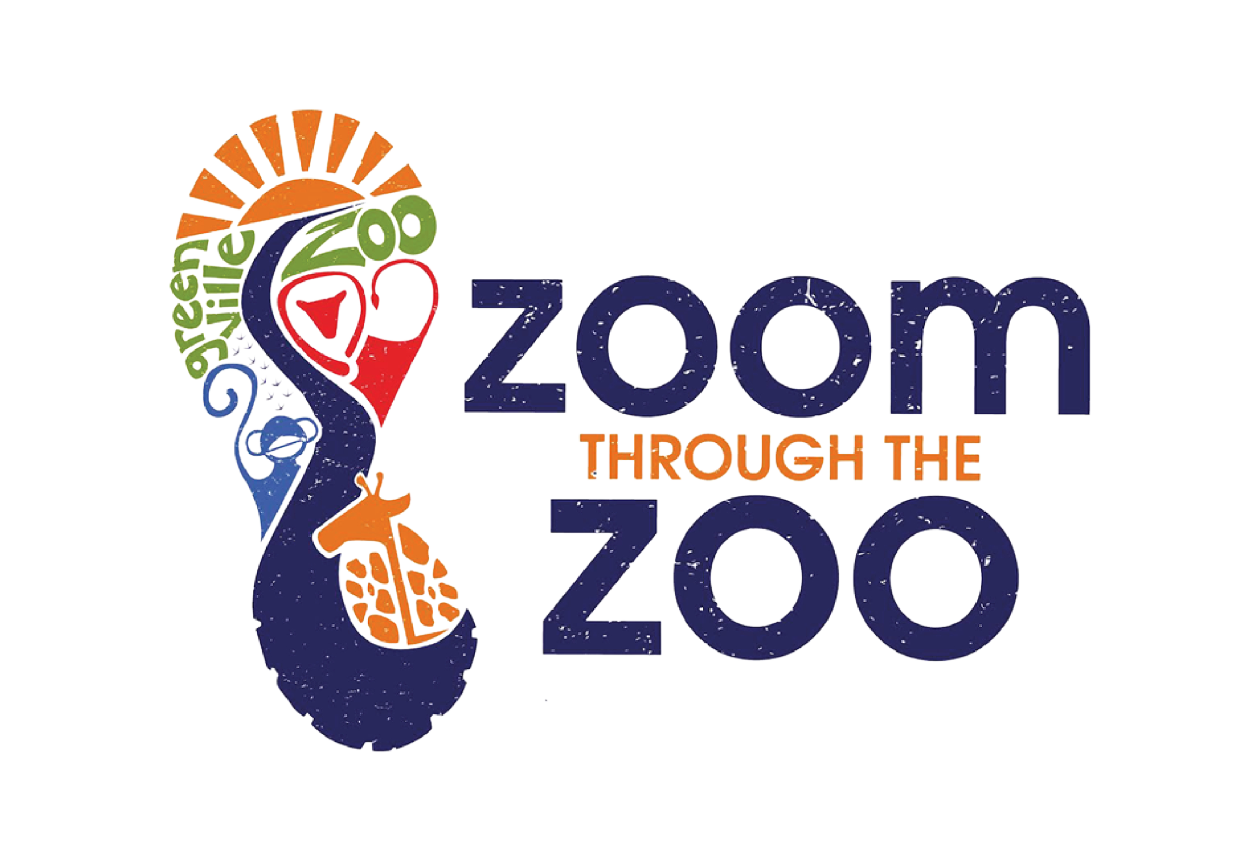 Colorful logo for 'Zoo Through the Zoor,' featuring a stylized giraffe and various animals in a circular design with a sunrise, the word 'Zoo' prominently displayed, and the subtitle 'Through the Zoo' in orange.