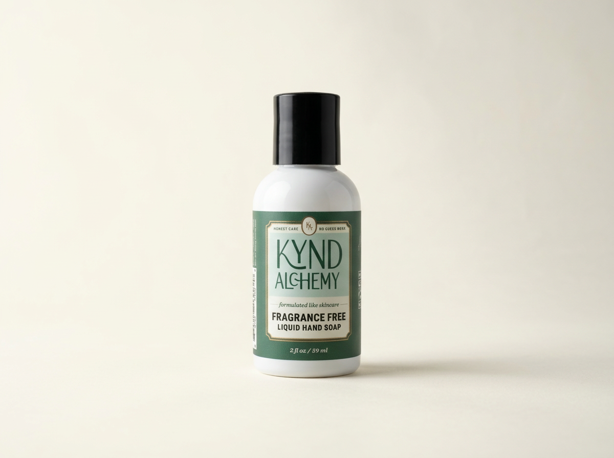 Kynd Alchemy 2 oz fragrance-free hand soap bottle, front label view