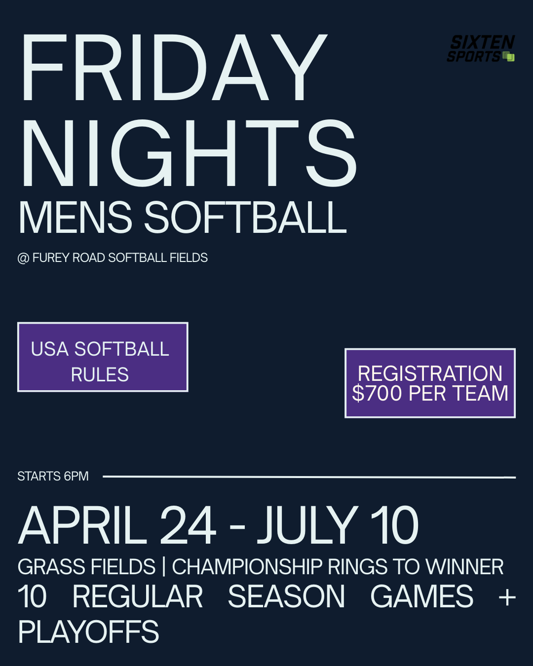 Men’s Slow Pitch Softball - Spring/ Summer 2026