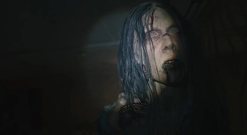 Production still from Abandoned, a hybrid found footage horror movie, featuring Nurse Zelda in a chilling antagonist appearance.
