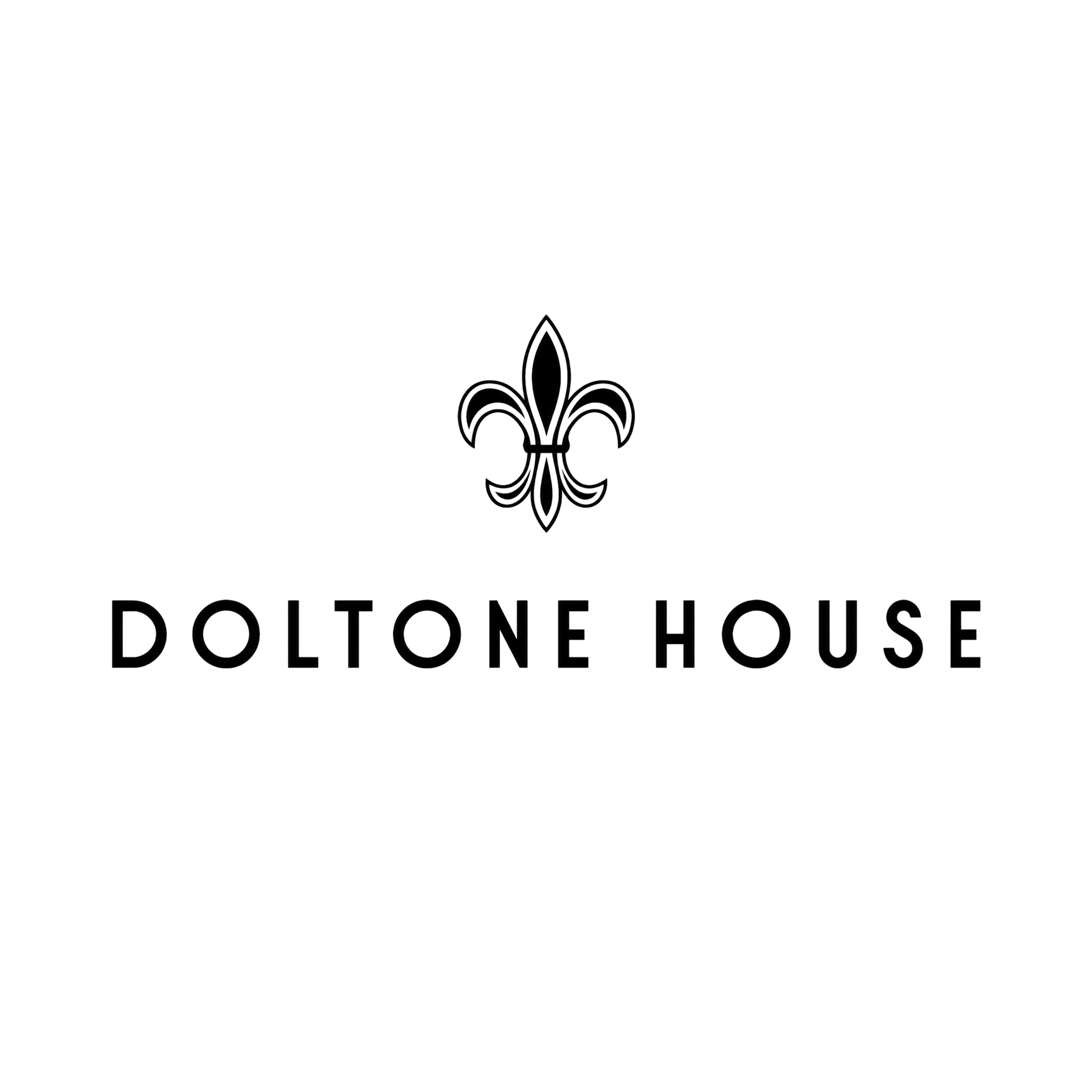 Black logo for Dolone House featuring a fleur-de-lis symbol above the brand name.