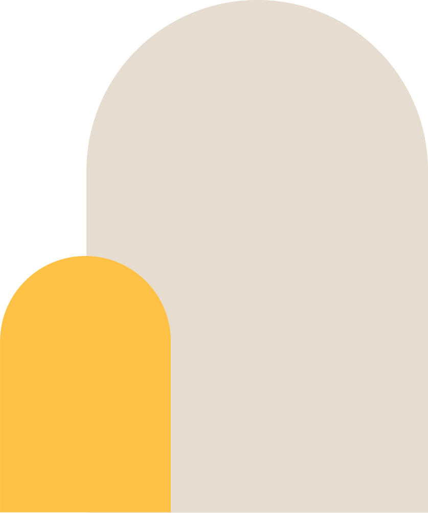 Abstract geometric artwork featuring large rounded shapes in black, beige, and yellow colors.