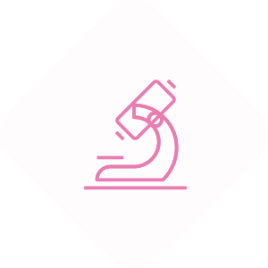 Ícone de um microscópio em cor rosa.