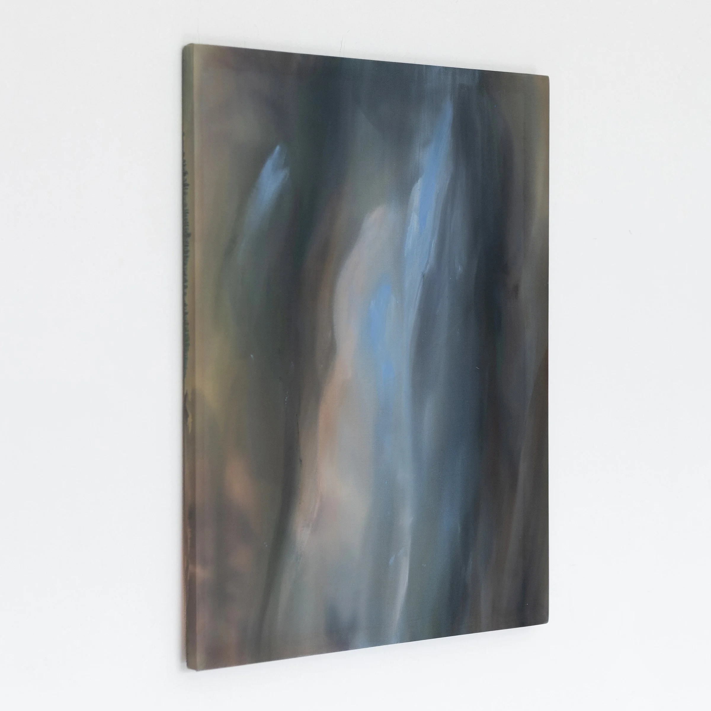 Angled view of Settle III by Katerina Gordeeva showing the painted silk surface and its translucent quality.