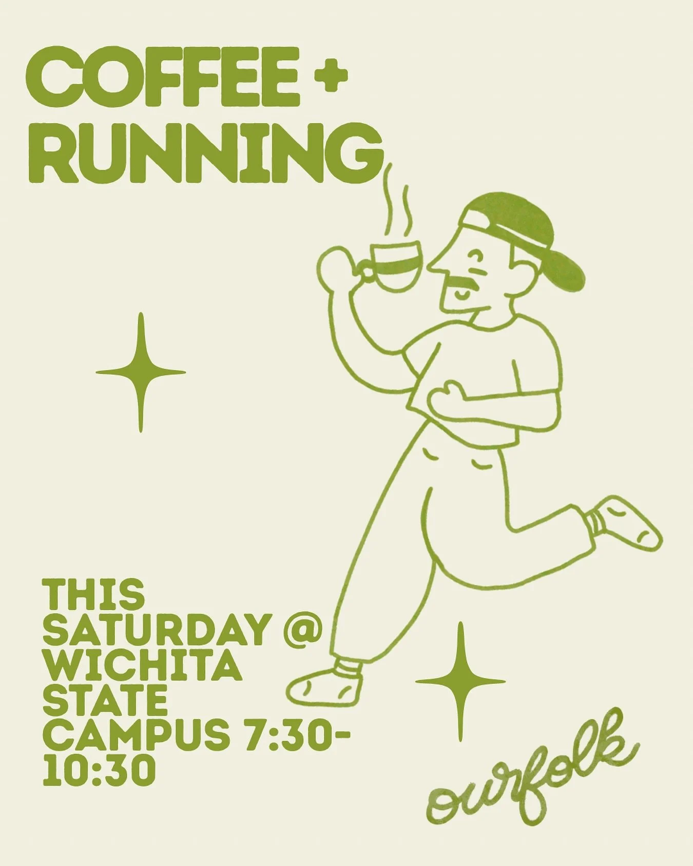 since coffee + running mornings are gonna be a more common thing for a bit, keep an eye out for this kinda graphic for which spot we will be at! get signed up to run (or just stop by for a coffee, no one will judge)!! 

this saturday we will be poppi