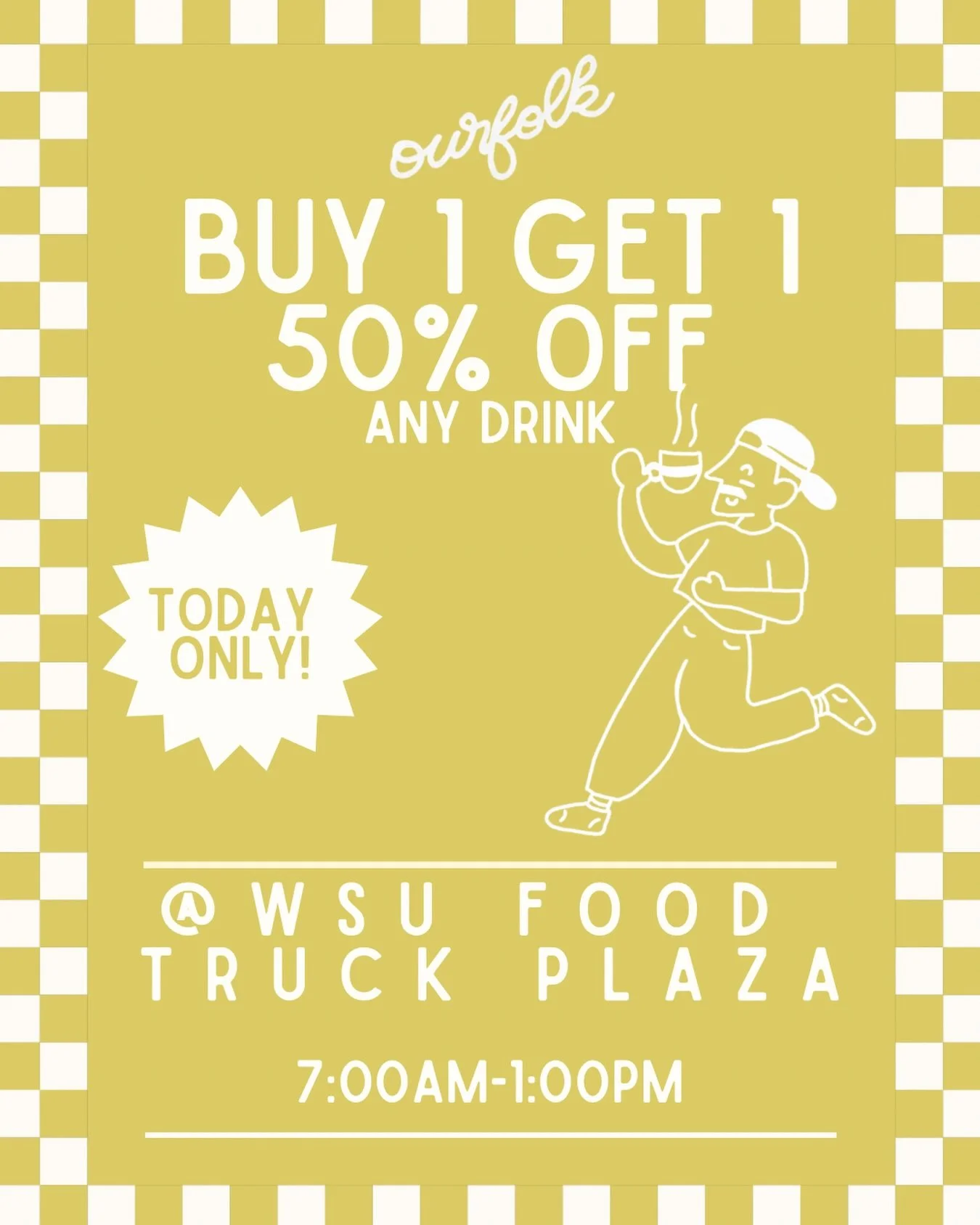 SHARE THIS POST TO YOUR STORY TO GET BUY ON GET ONE 50% OFF TODAY at @wichitastateu ! we are here until 1pm in the food truck plaza! grab a friend and stop by!