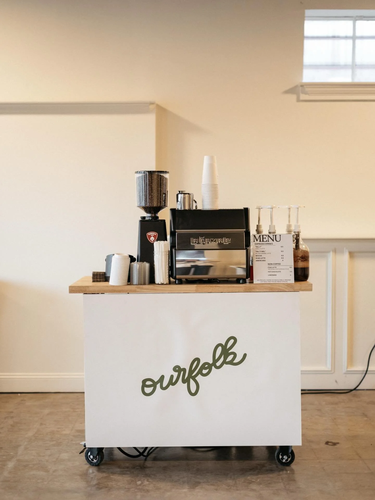 We are so excited to announce the launch of our very own OurFolk Coffee Cart! Now serving all of your wedding, corporate, and private event catering needs. 

We custom built this cart from scratch to best serve the needs of our guests, while making s