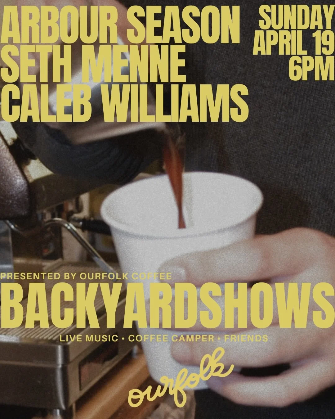 Sunday night, April 19th, we are opening up the backyard once again for an evening you won&rsquo;t want to miss, and YOU are invited! Full service espresso bar for iced + hot lattes and non-coffee beverages, live music from Arbour Season AND Seth Men