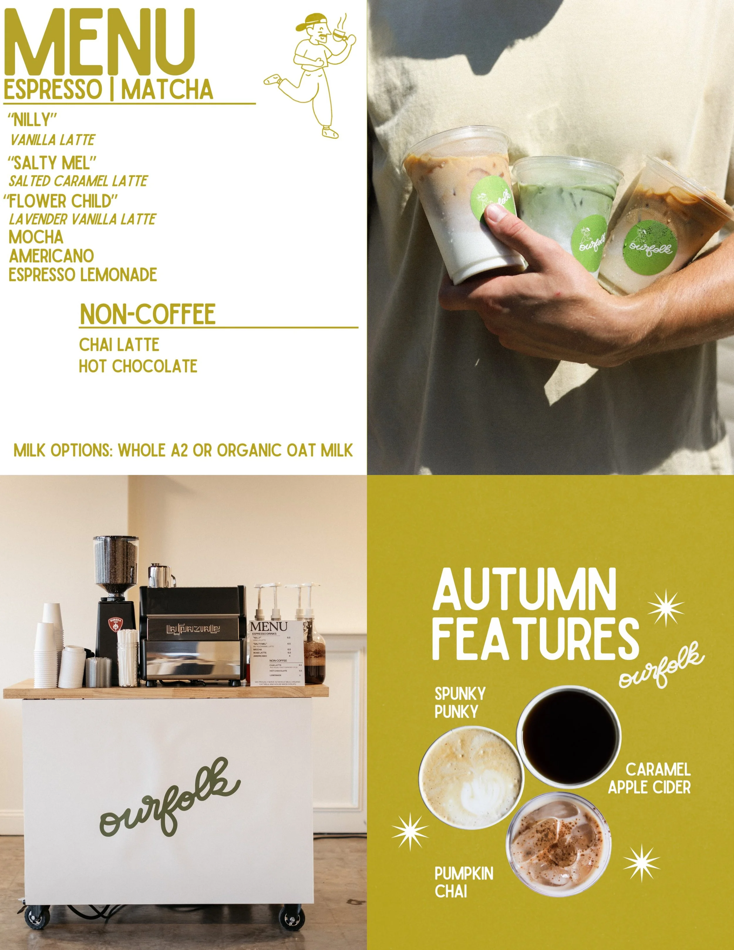 OurFolk Coffee cart will be at the Sun Valley Market this Saturday serving up specialty espresso drinks + non-coffee specials from our coffee cart! We use organic ingredients in our house made syrups, A2 whole milk, and everything is always clean + a