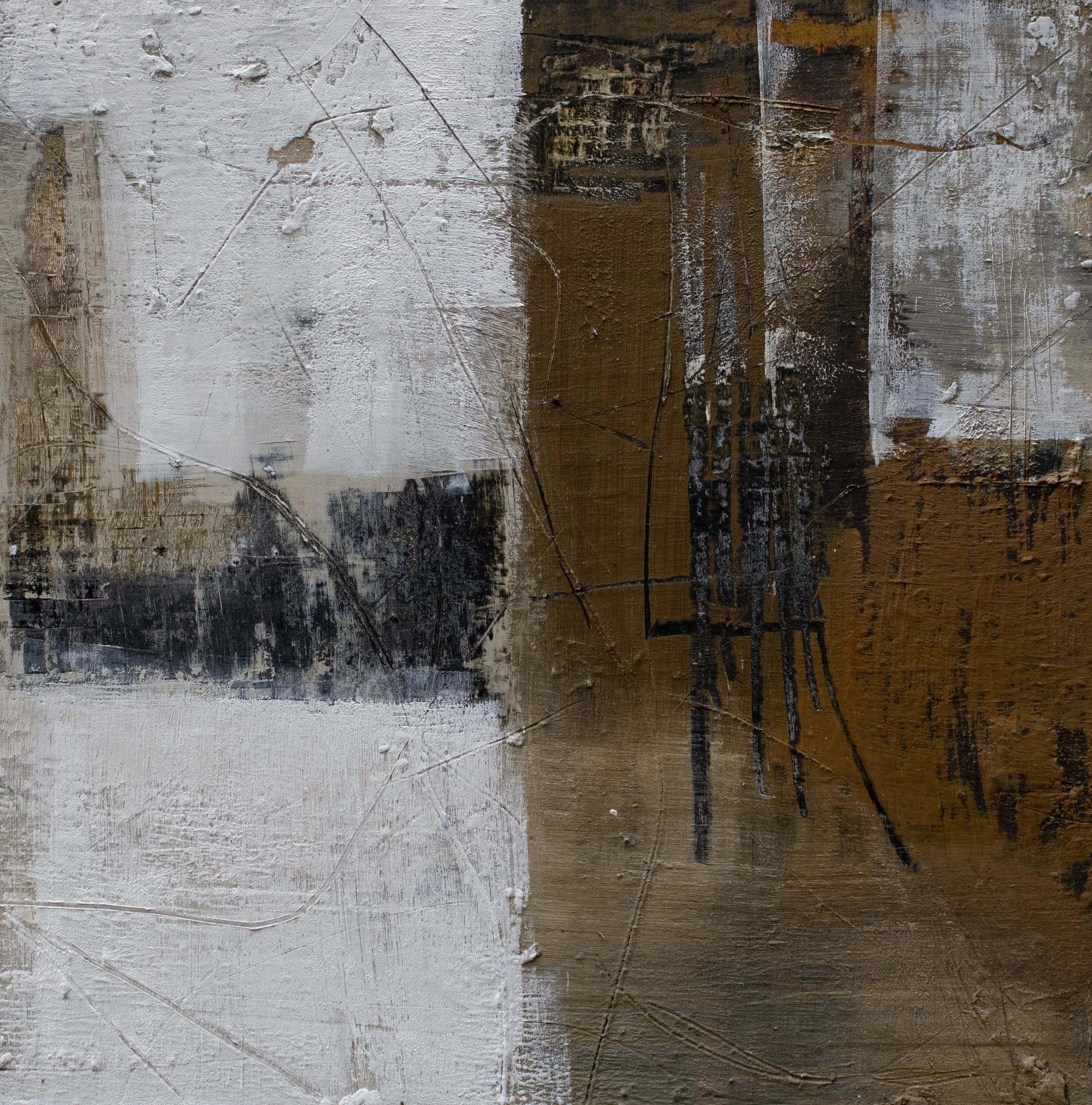 "Border/Edge",
cold wax, oil on wood panel, 10x10x1in.2026 
