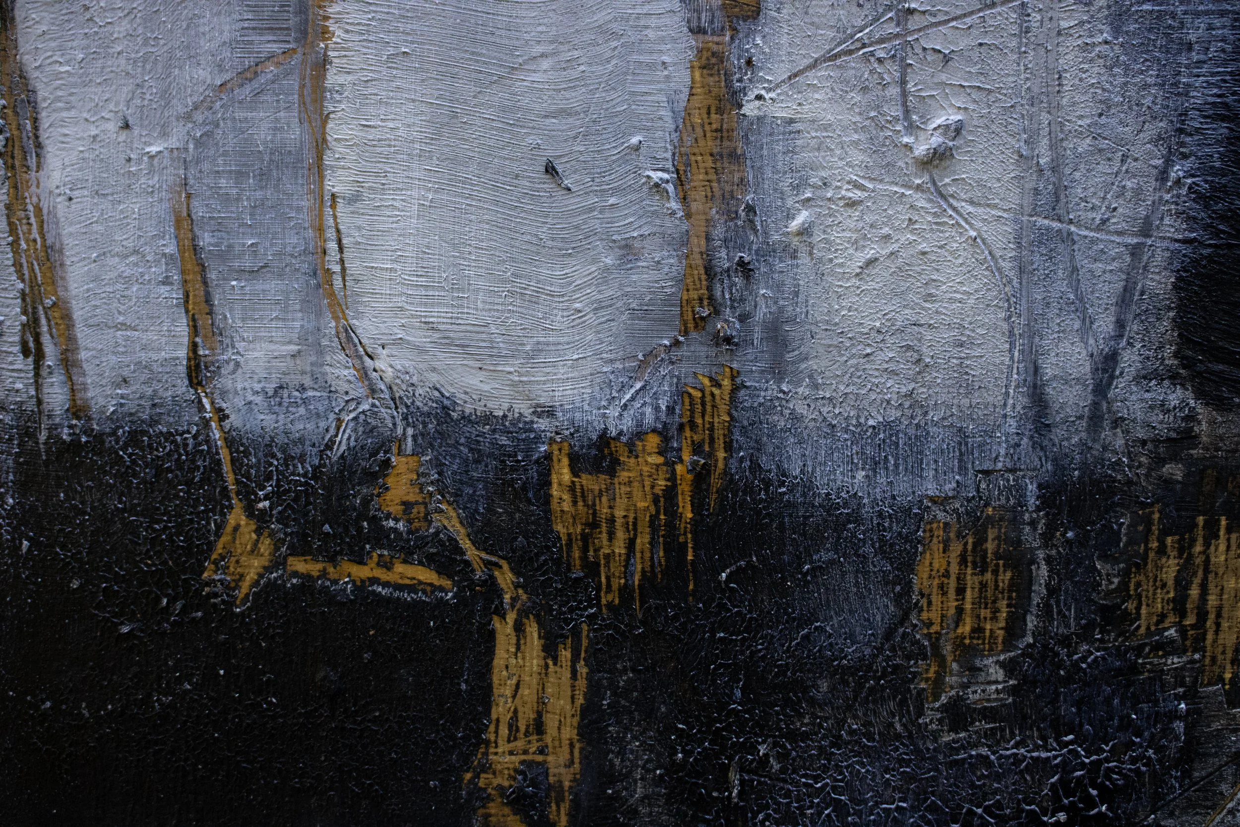 “Intangibility of Grief ll”, cold wax, oil on wood panel, 12x12x1in.2026 DETAIL