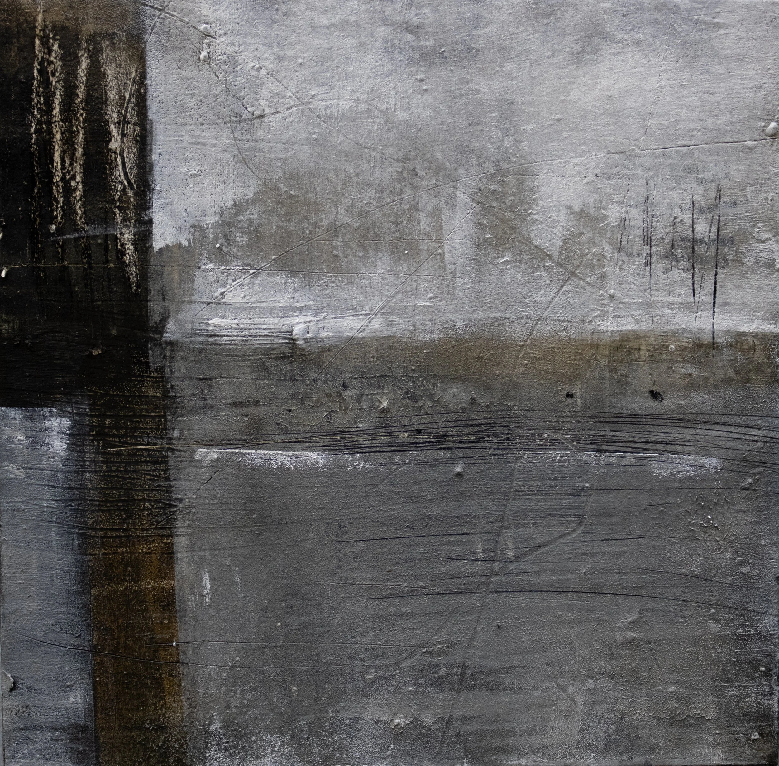 "Somewhere Out There",
cold wax, oil on wood panel, 8x8x.1in.2026 