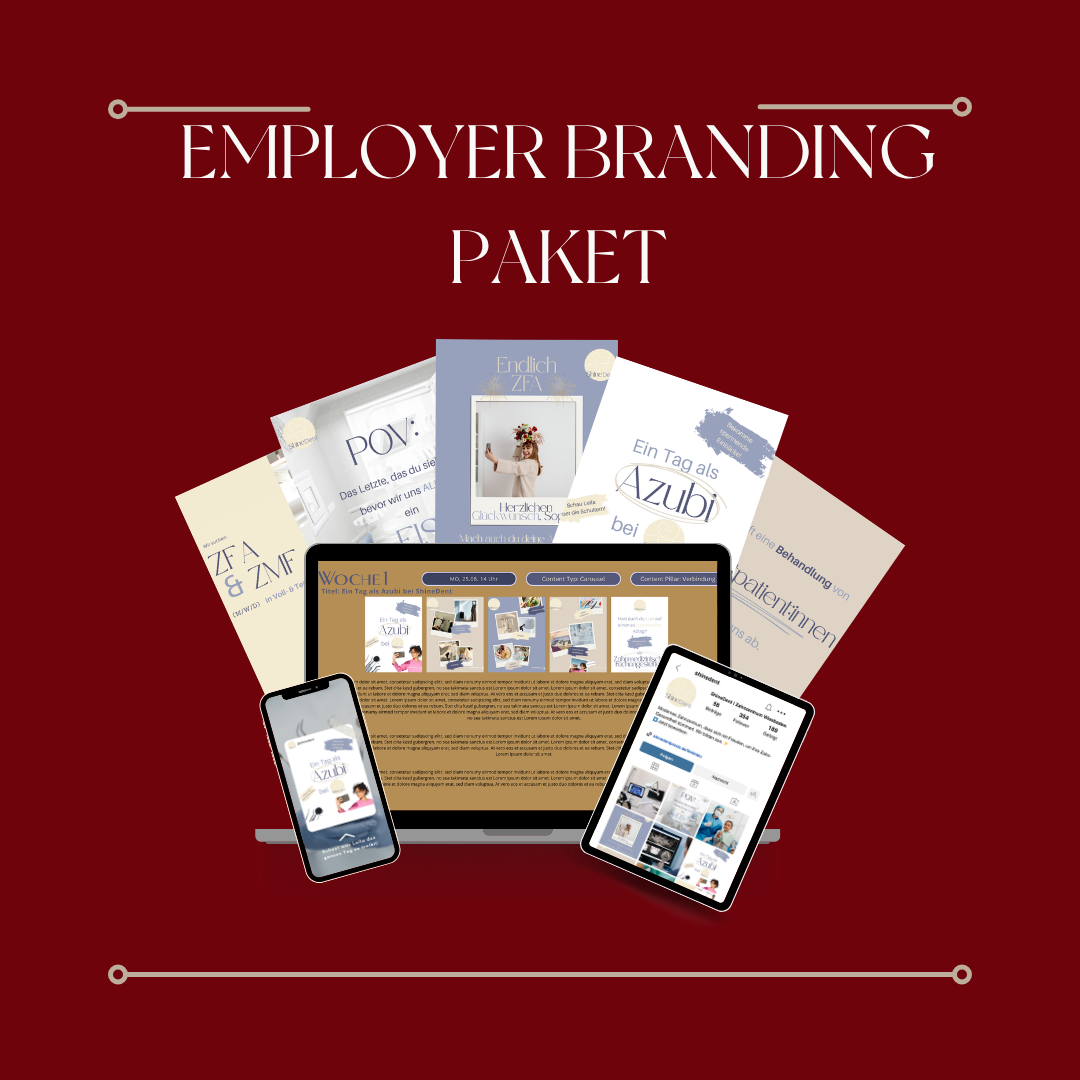 Digitales Werbe- und Informationspaket mit Materialien für Employer Branding, inklusive Computer, Tablet und Smartphone
