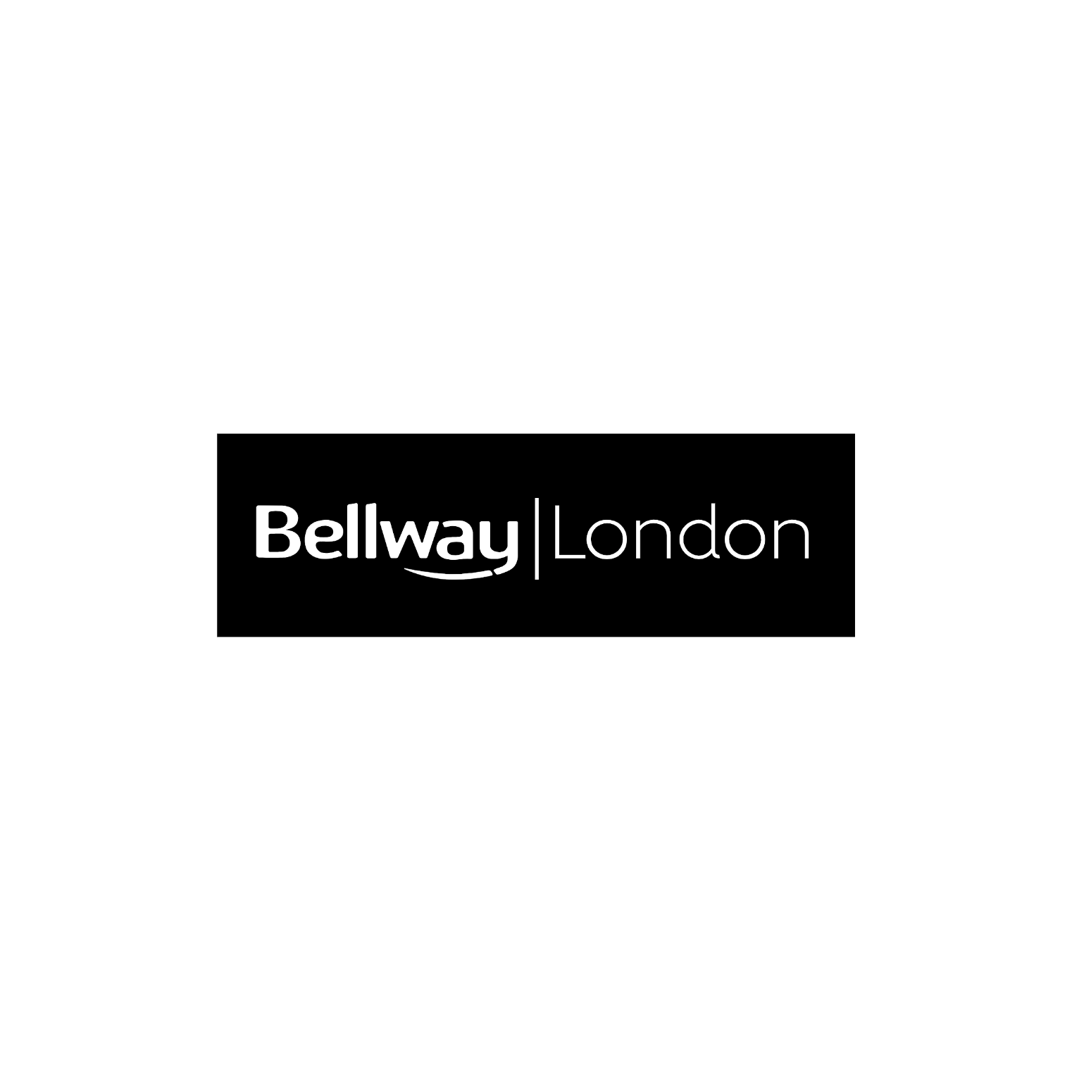 Black rectangular logo with white text reading "Bellway London" on a white background.