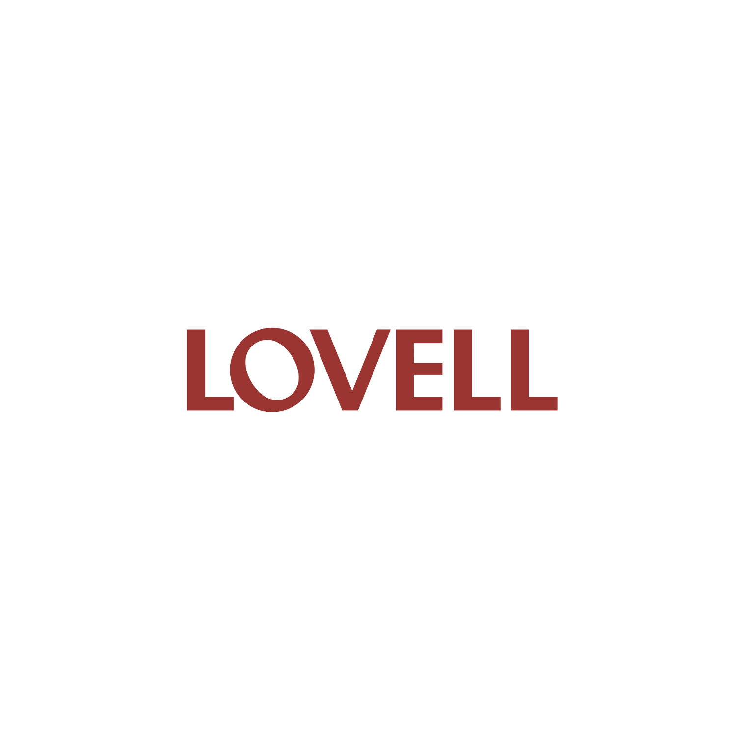 The word 'LOVELL' written in large, bold, maroon letters on a plain white background.