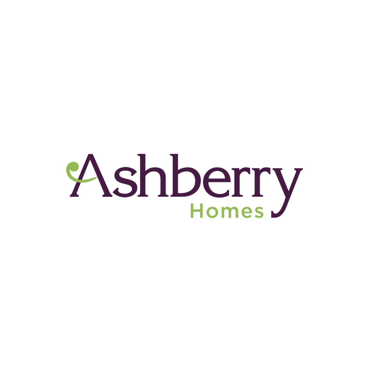 Logo for Ashbery Homes with purple and green text and a stylized letter 'A'