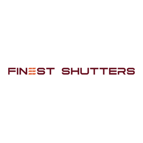 Logo for Finest Shutters with stylized text and a shutter icon in place of the letter E.