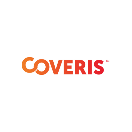 Coveris logo with orange and red text on a white background.