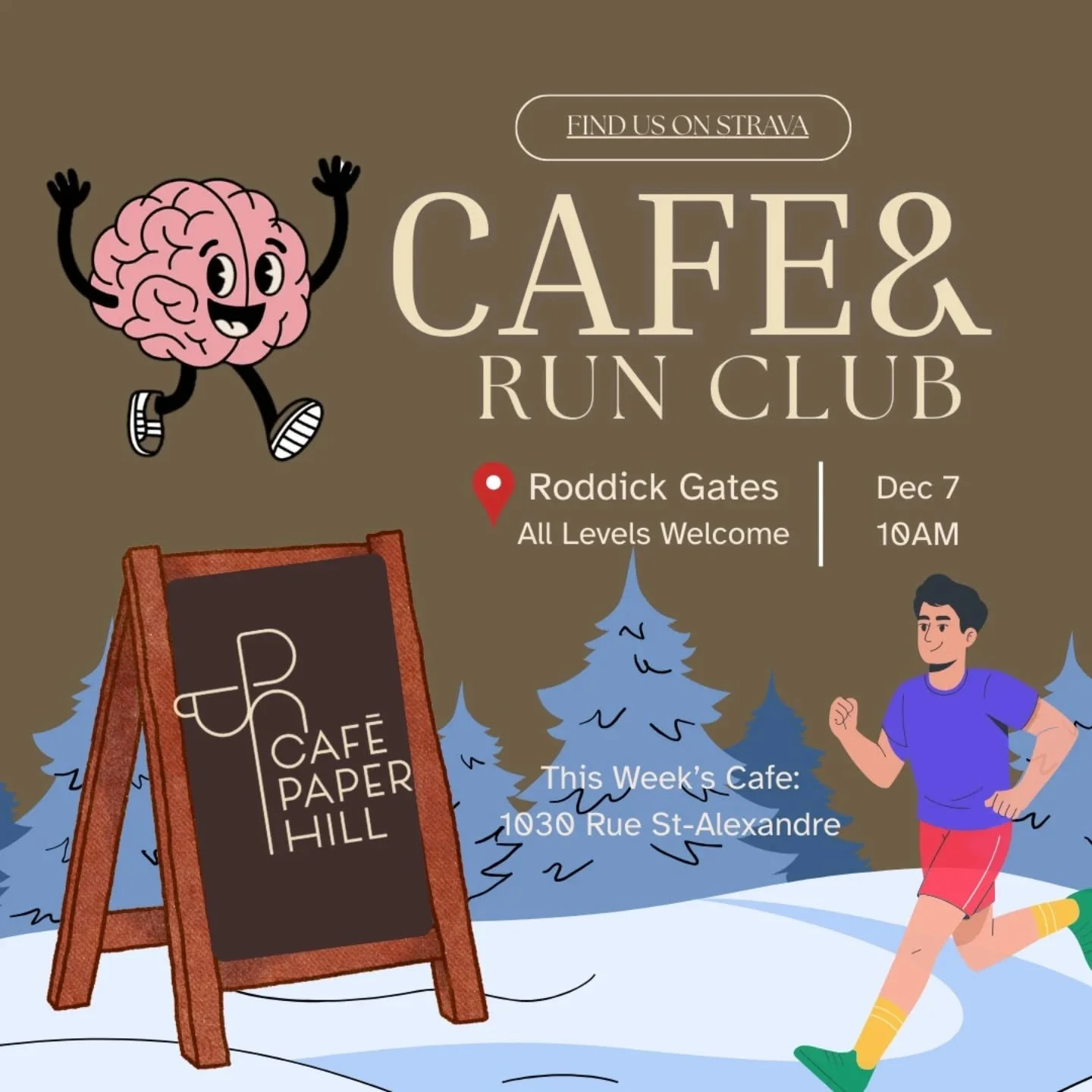 Get your winter gear on for another run sesh!

This time we're heading to cafe paper to soak up the cozy vibes as we hit the festive season

December 7 (not this Sunday, but next!) at 10AM

We'll see you at Roddick Gates!
