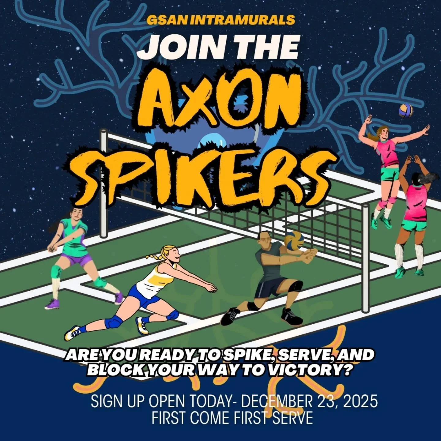 HAPPY HOLIDAYS IPN

Santa came early with a present for everyone 🎁🎁

That's right, winter intramurals are back, baby and sign ups are now open for the IPN volleyball and soccer teams!

Join either the Synaptic Spikers, Hebbian Hitters, Axon Spikers