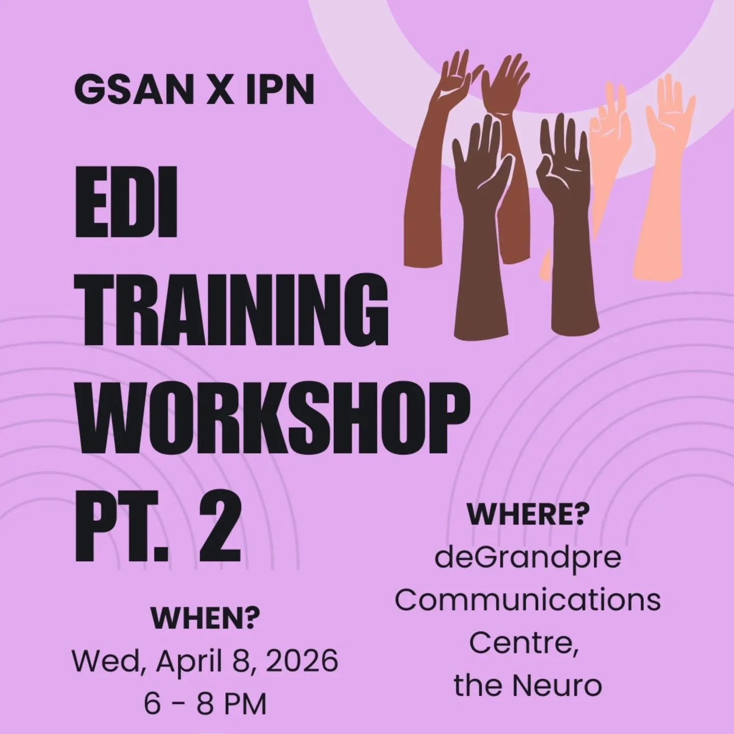 GSAN EDI and IPN EDI Committees invite you to join us for a follow-up to our annual EDI Workshop!

The goals of the workshop are to continue improving baseline knowledge of EDI, including vocabulary, biases, and intersectionality, with a focus on bui