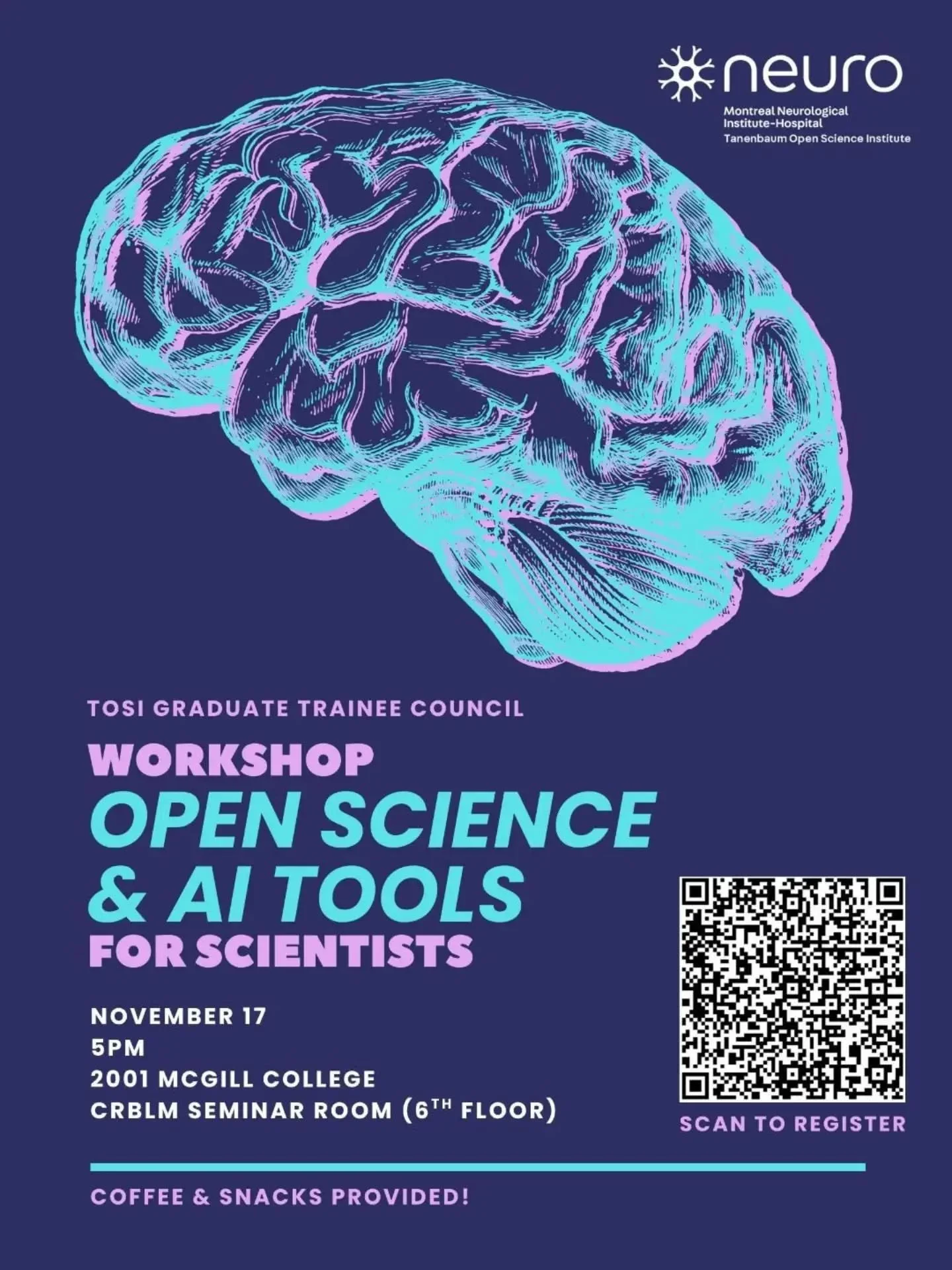 TOSI WORKSHOPS!!!:

Are you interested in open science? Are you looking for tools to help you as a scientist? The TOSI graduate sub committee is organizing a short workshop on November 17th to talk about open science and AI tools for scientists, open