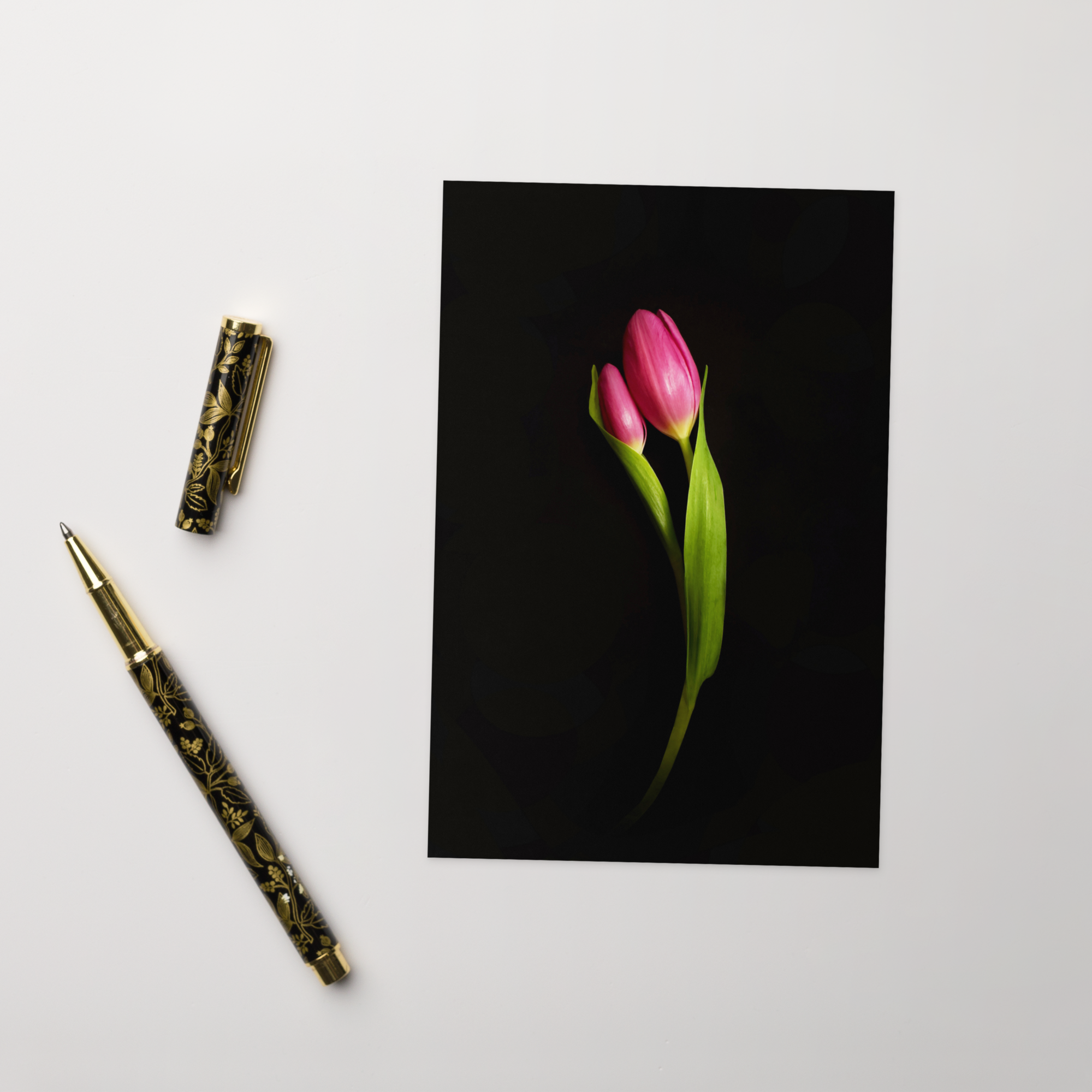 Pink tulip floral greeting card symbolizing motherhood and emotional connection