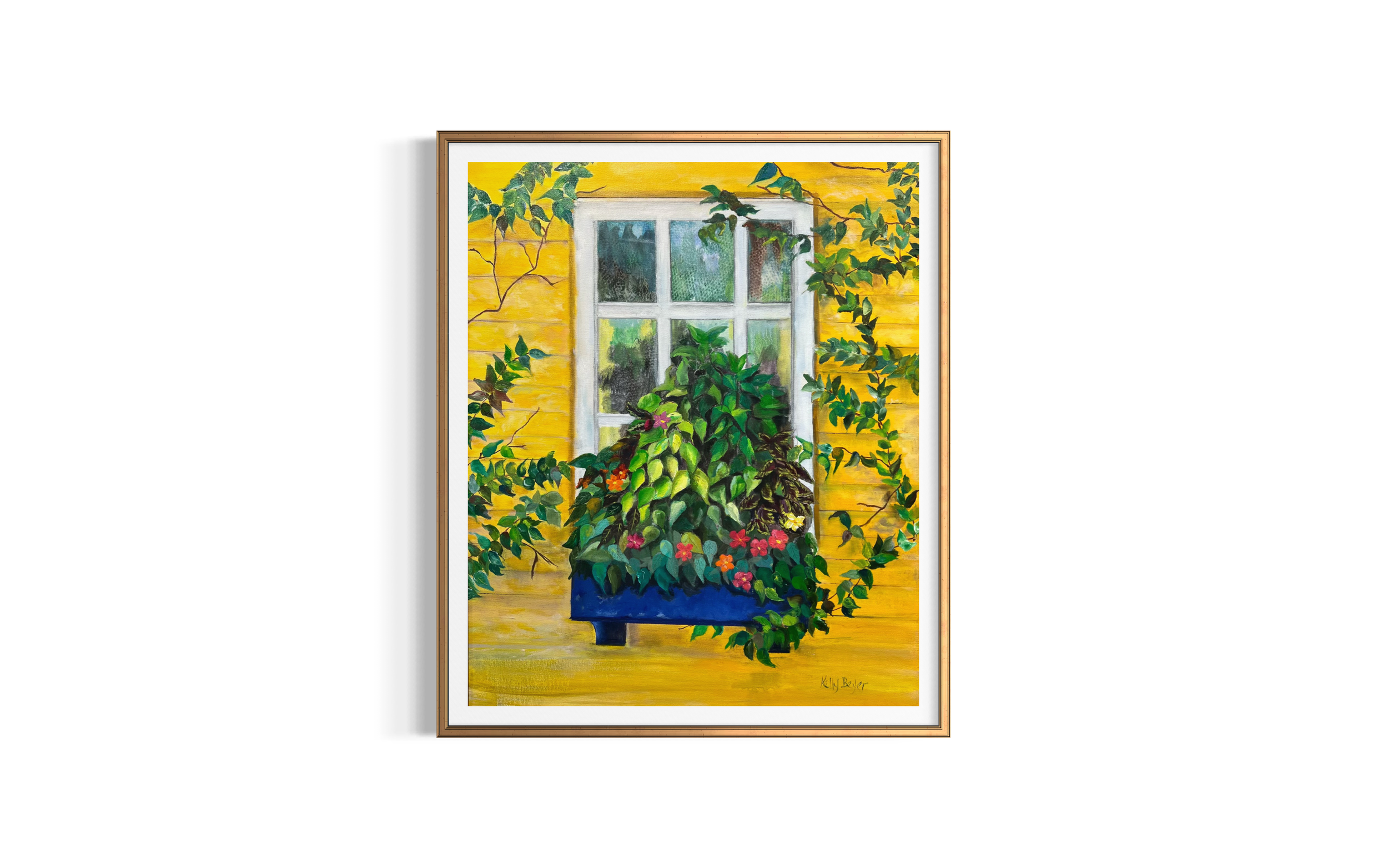Nantucket Window Box Flowers – Coastal Oil Painting Print