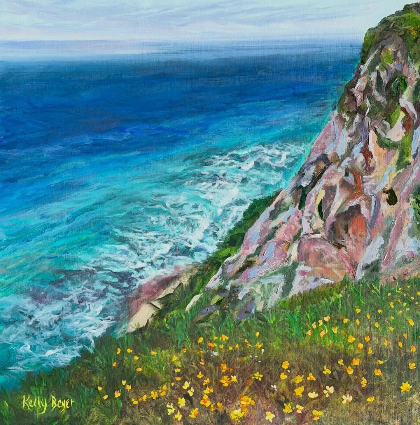 This painting was inspired by those rare places where land, water, and sky seem to dissolve into one another. I wanted to capture not just the view, but the feeling&mdash;the fresh ocean air, the sound of waves below, and the sense of wonder that com