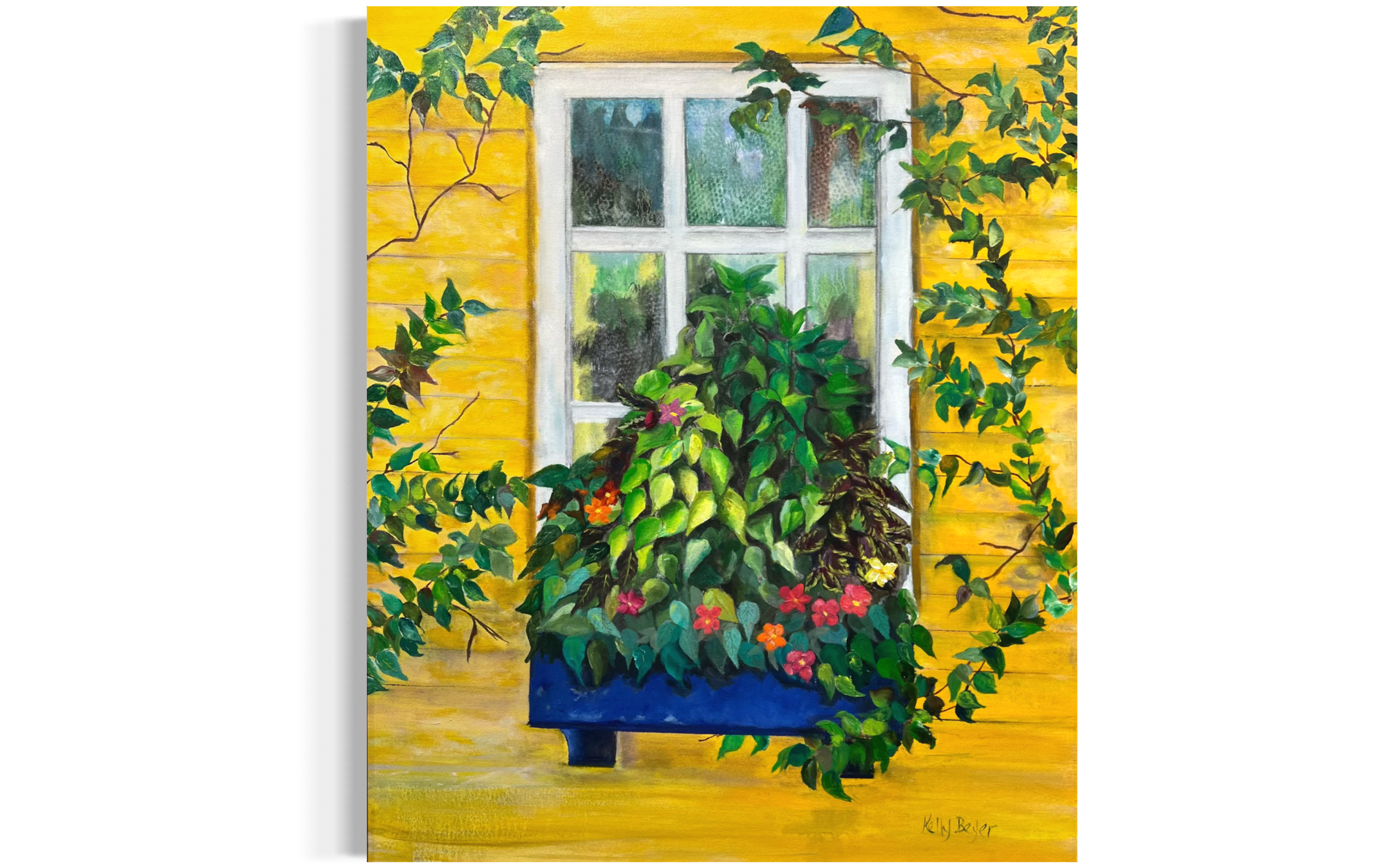 Nantucket Window Box Flowers – Coastal Oil Painting Print