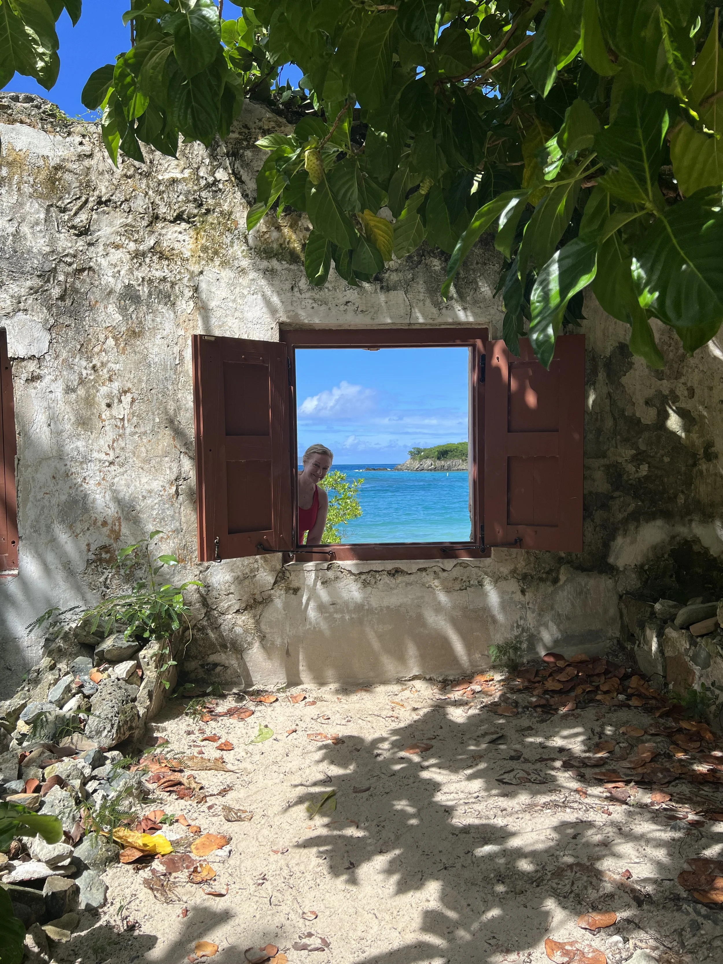Saint John USVI Cinnamon Bay beach ruins that used to be a fishing village.