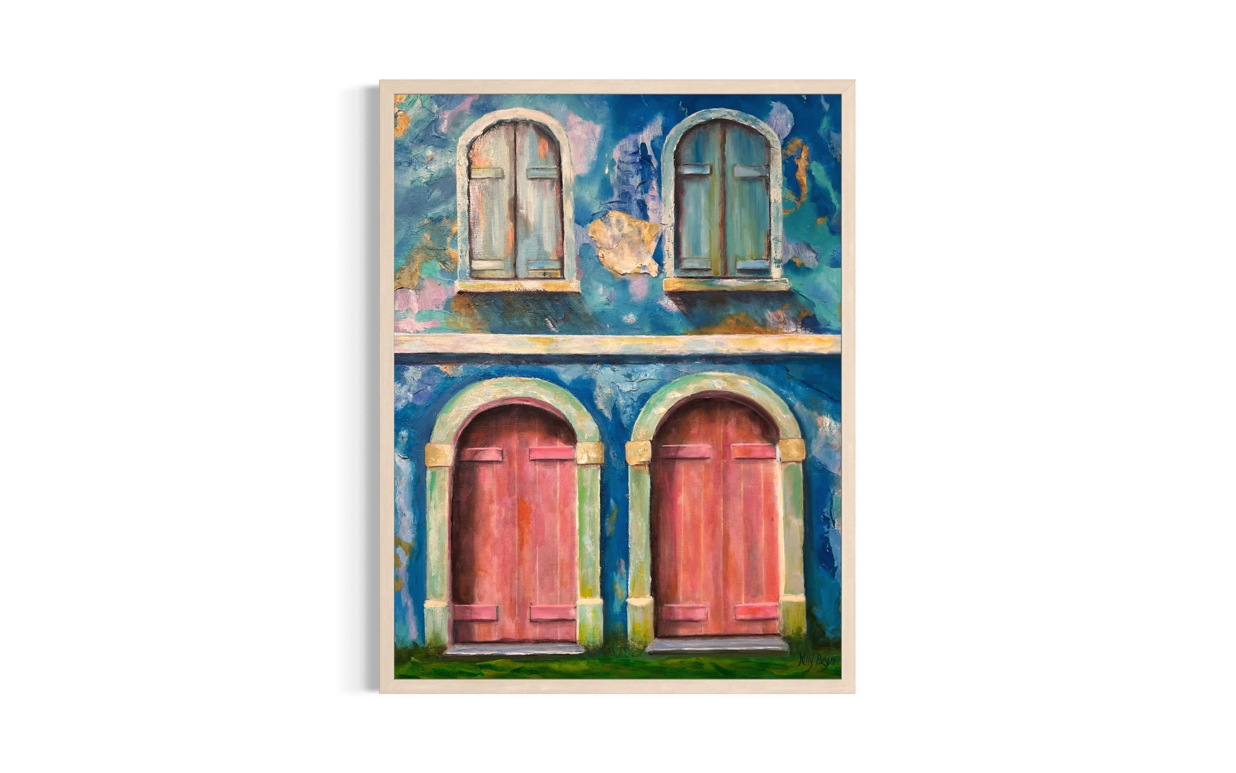 Vibrant Mediterranean Doors and Windows – Oil Painting Print