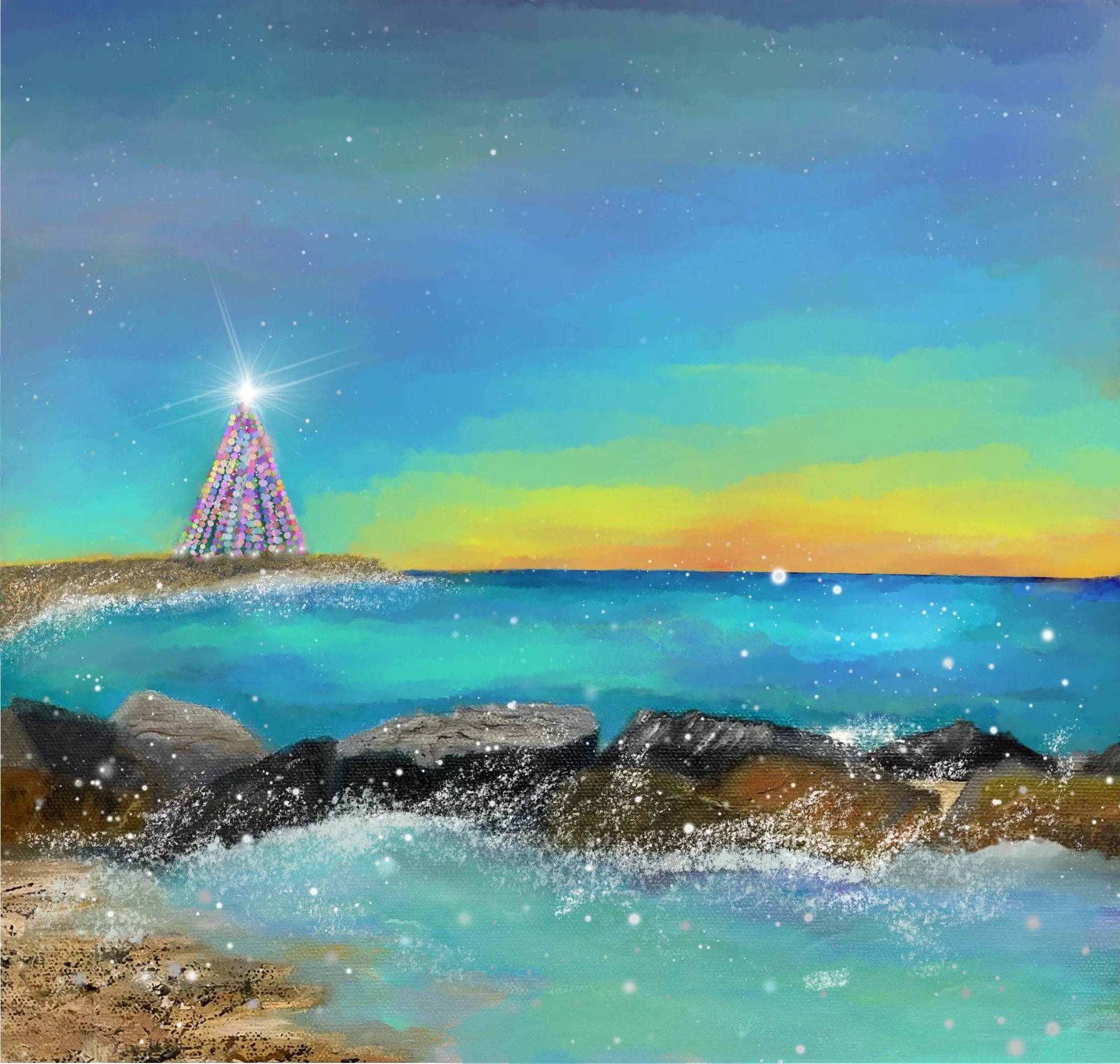 Christmas on the Beach • Mixed Media (oil & digital)   