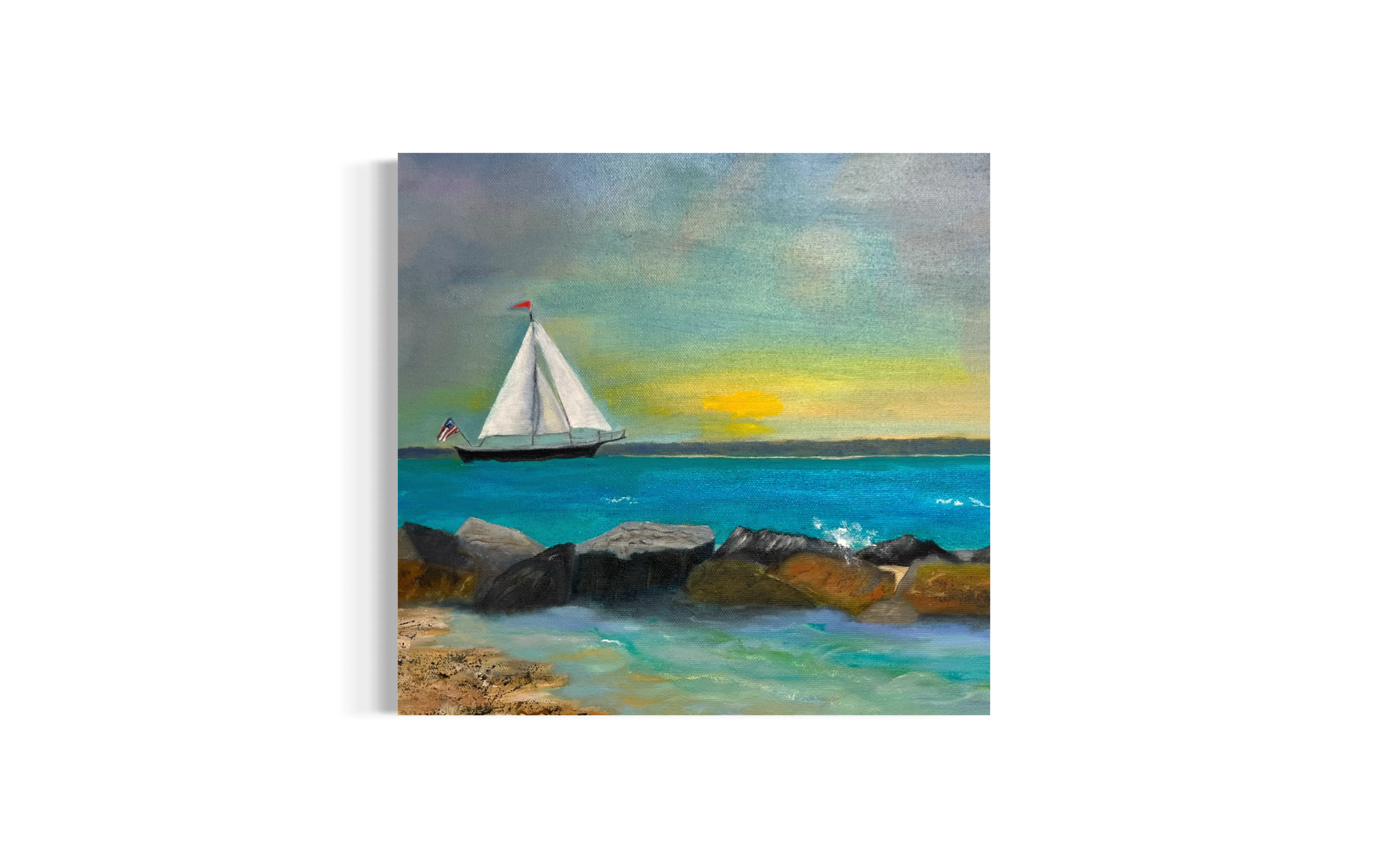 Nantucket Sailboat at Sunset – Coastal Oil Painting Print