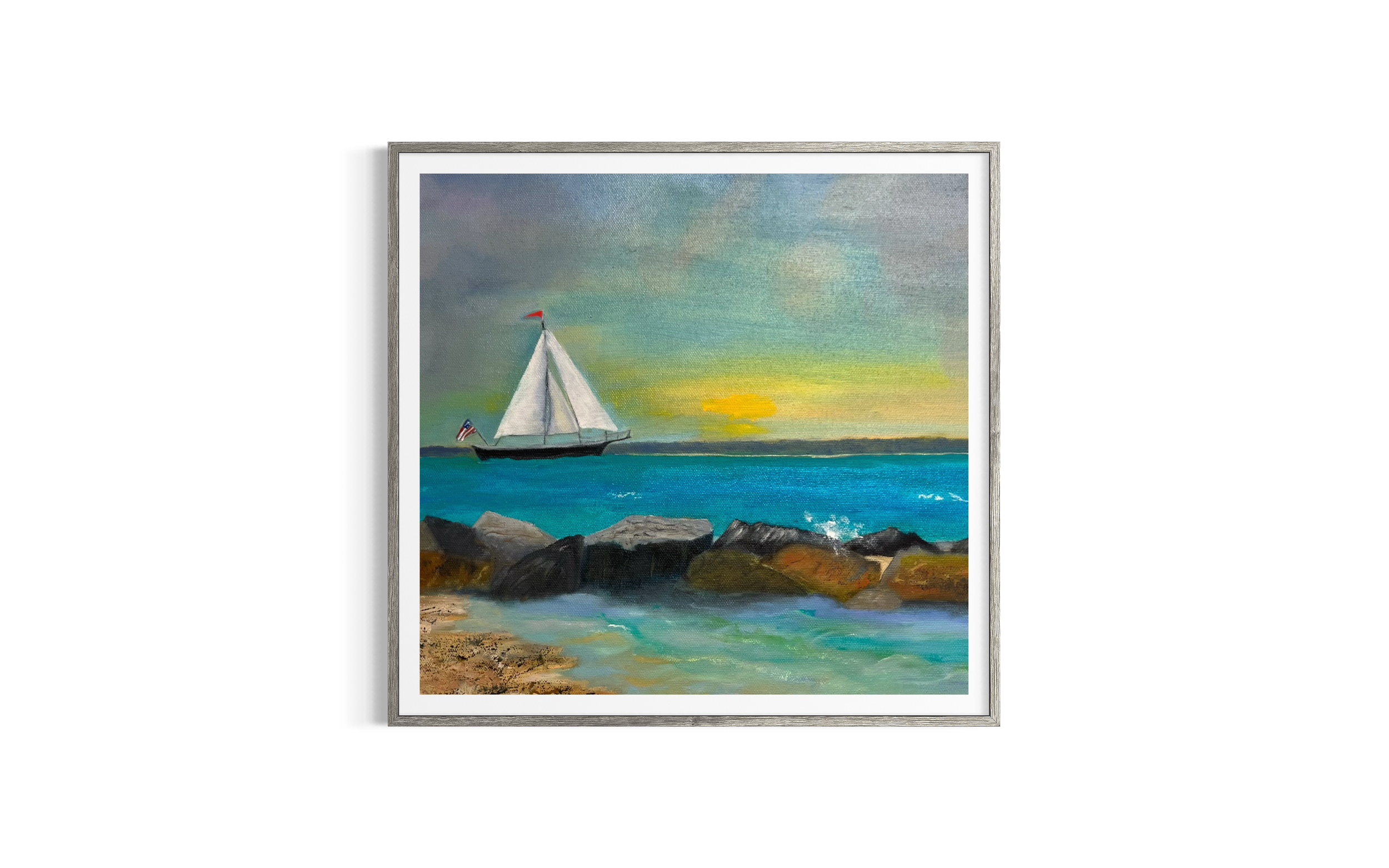 Nantucket Sailboat at Sunset – Coastal Oil Painting Print