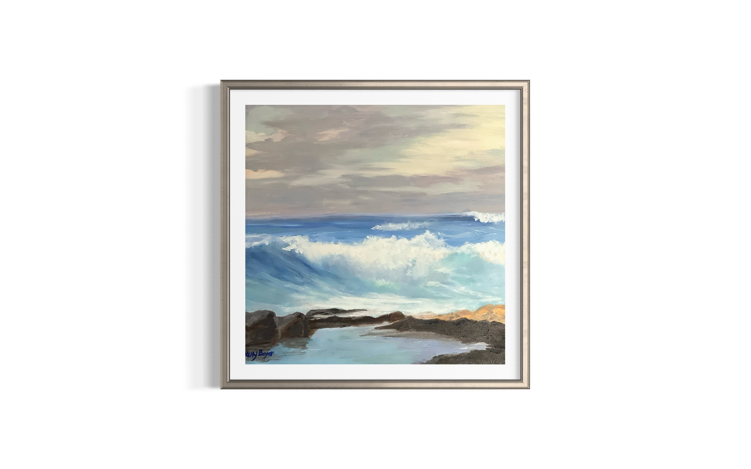 Ocean Waves Crashing on Shore – Oil Painting Print