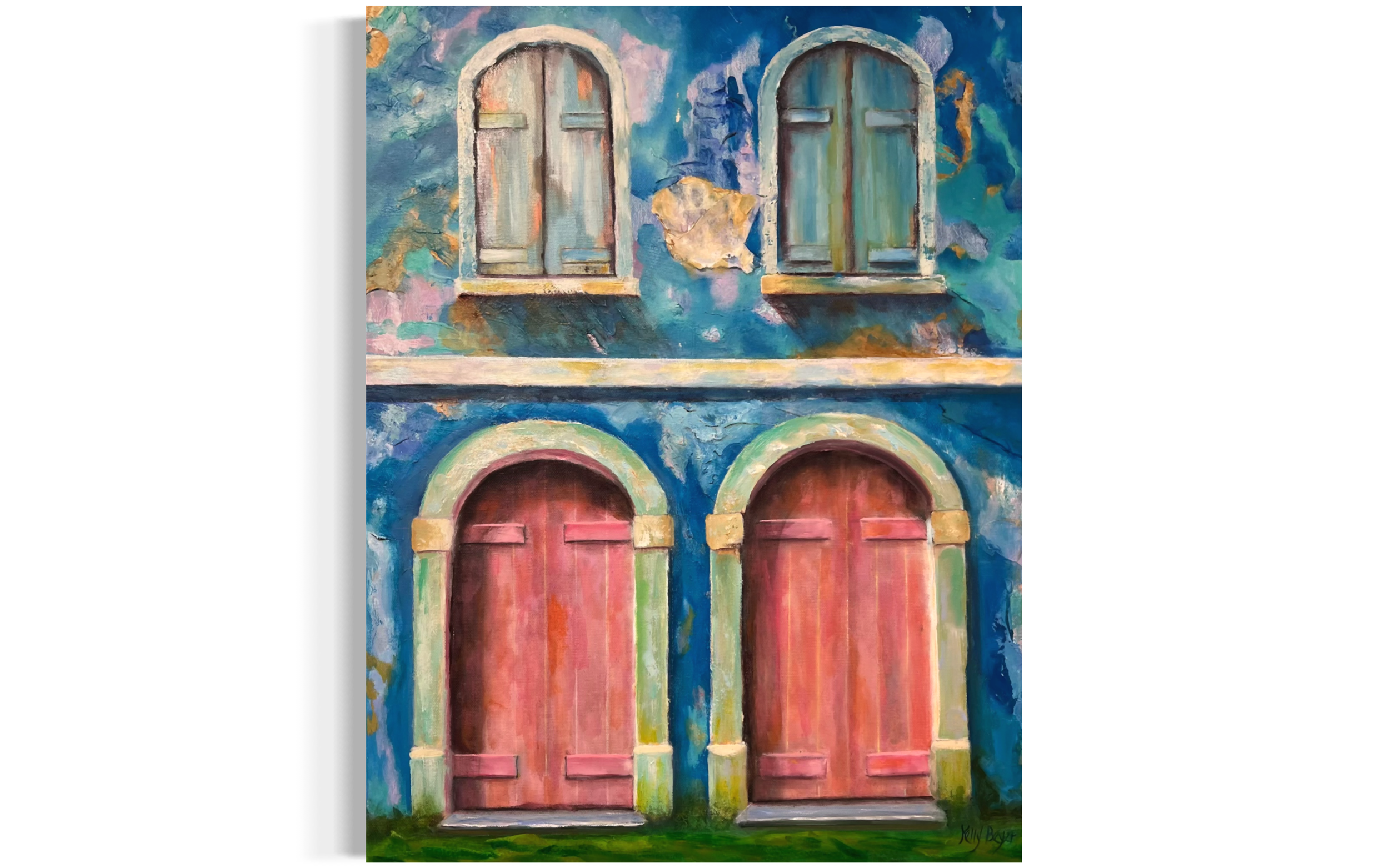 Vibrant Mediterranean Doors and Windows – Oil Painting Print