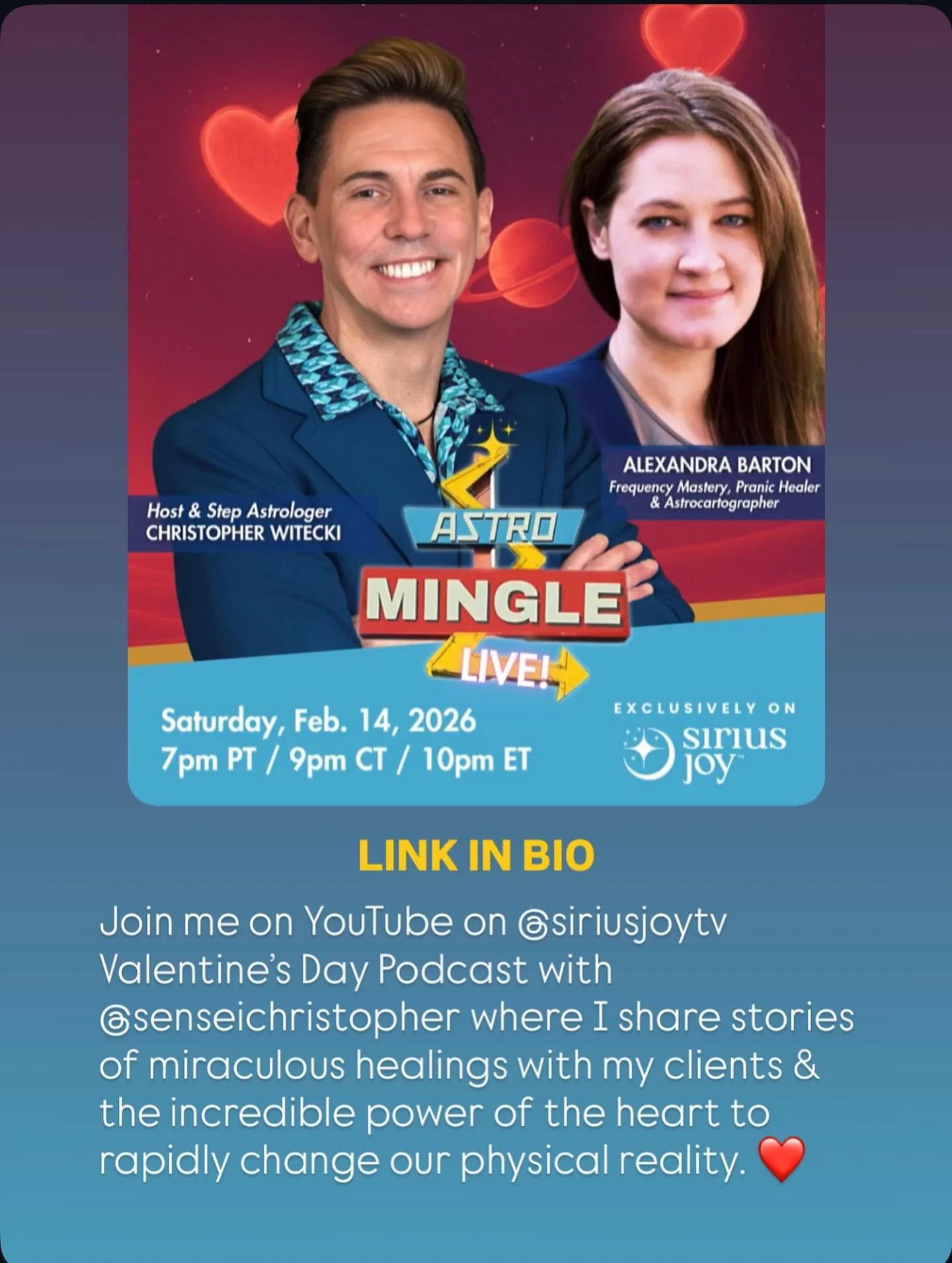 Join me @heavenrooted on the @siriusjoytv Valentine&rsquo;s Day Podcast with @senseichristopher where I share stories of miraculous healings with my clients, the incredible power of the heart to rapidly change our physical reality, how relationships 