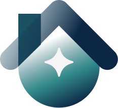A stylized icon of a shining star or sparkle with shades of blue and teal.