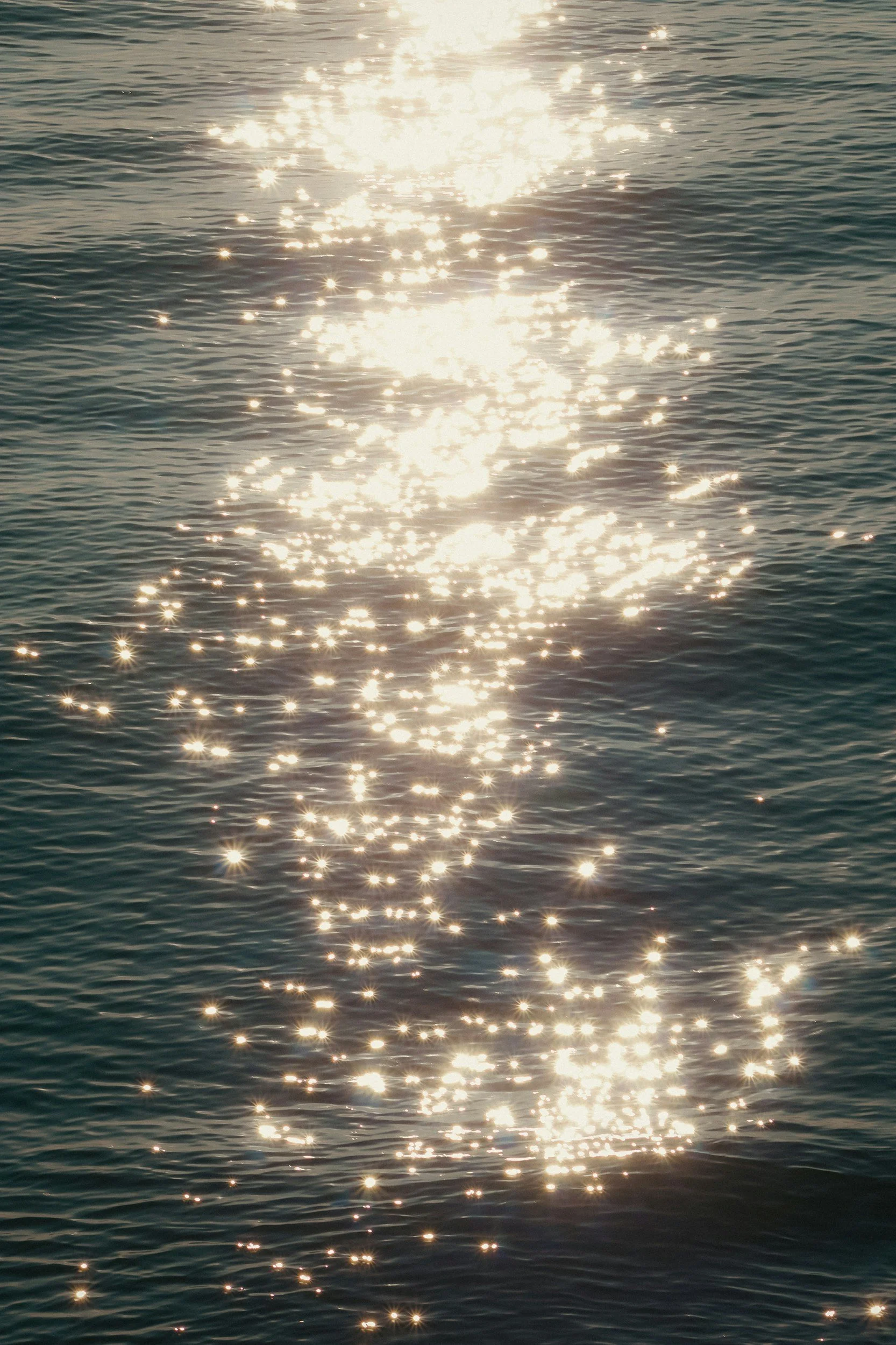 Sunlight reflecting off the surface of the water, creating bright sparkles.