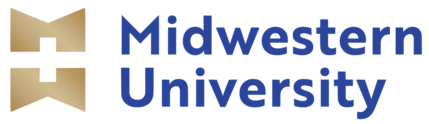 Text displaying 'Midwestern University' on a gold and black background.