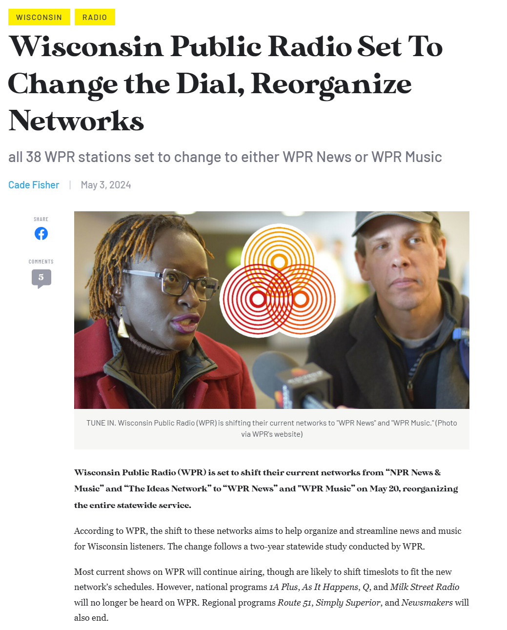 Updates to Wisconsin Public Radio