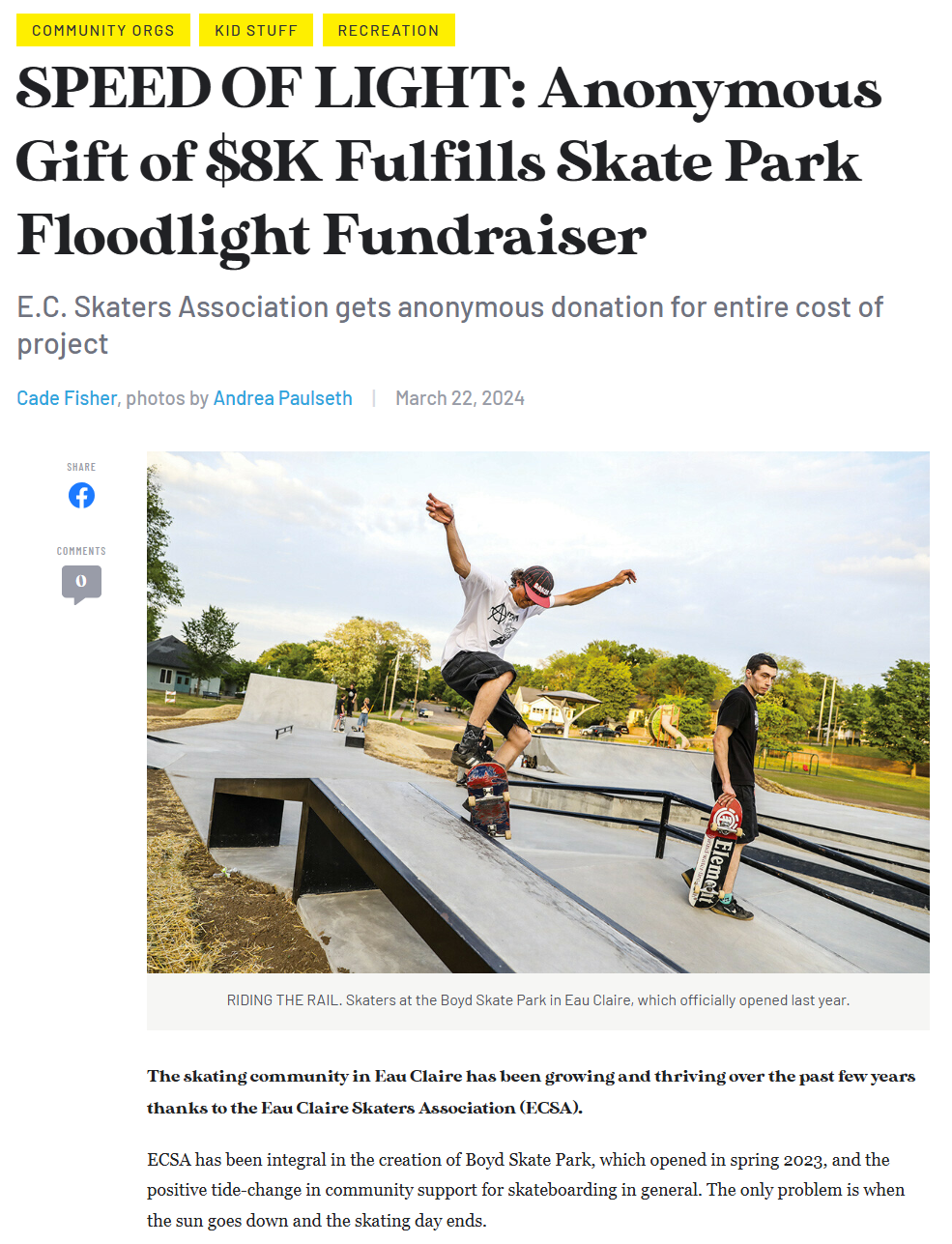 Skate park fundraiser fully paid