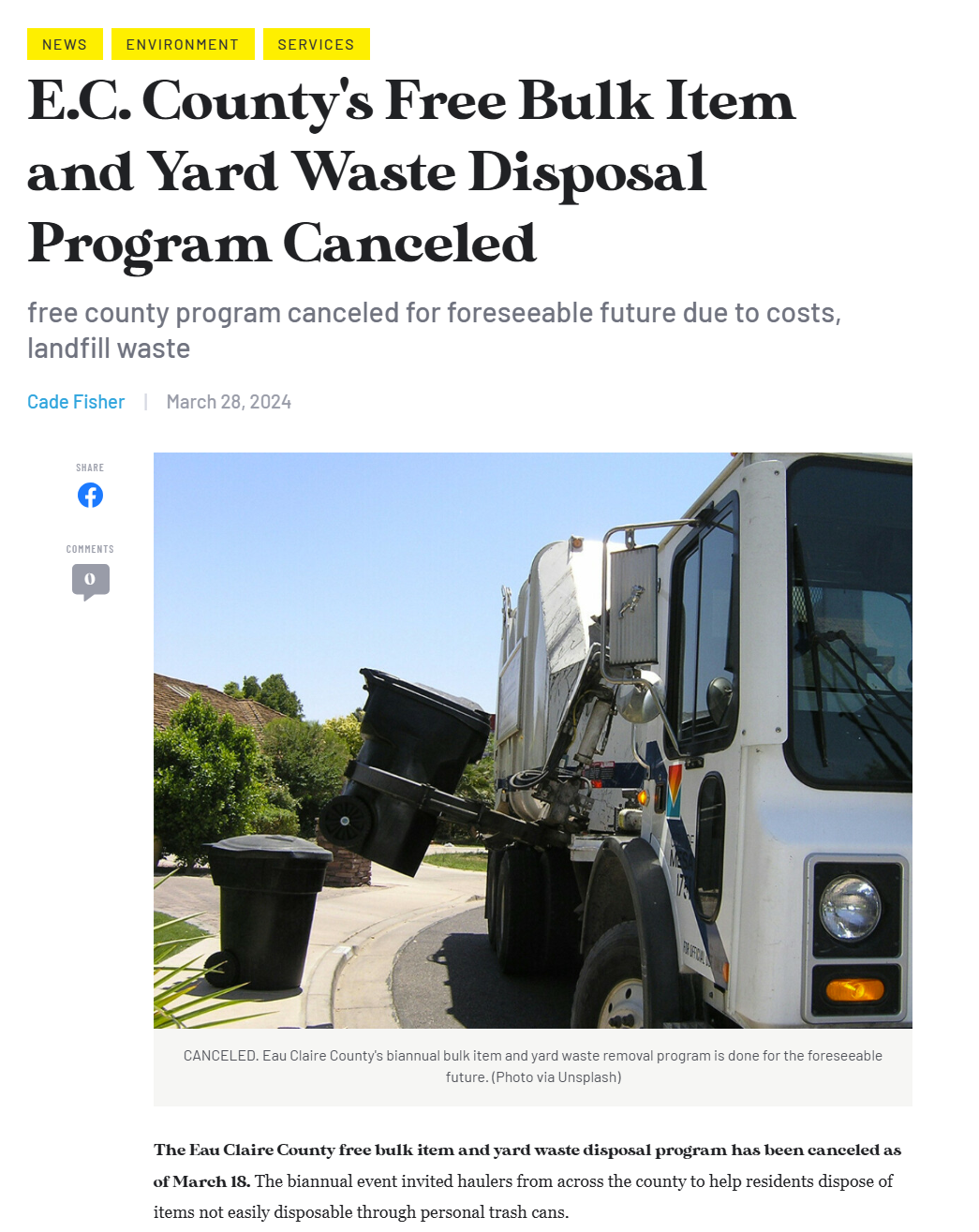 County disposal program cancelled