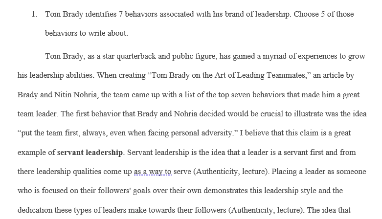 Leadership case study of a Tom Brady analysis article
