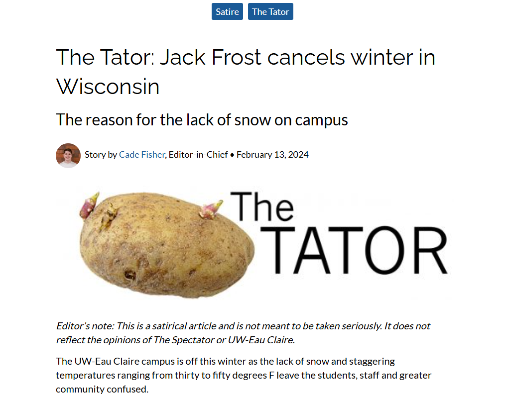 Jack Frost cancels winter: Satire article
